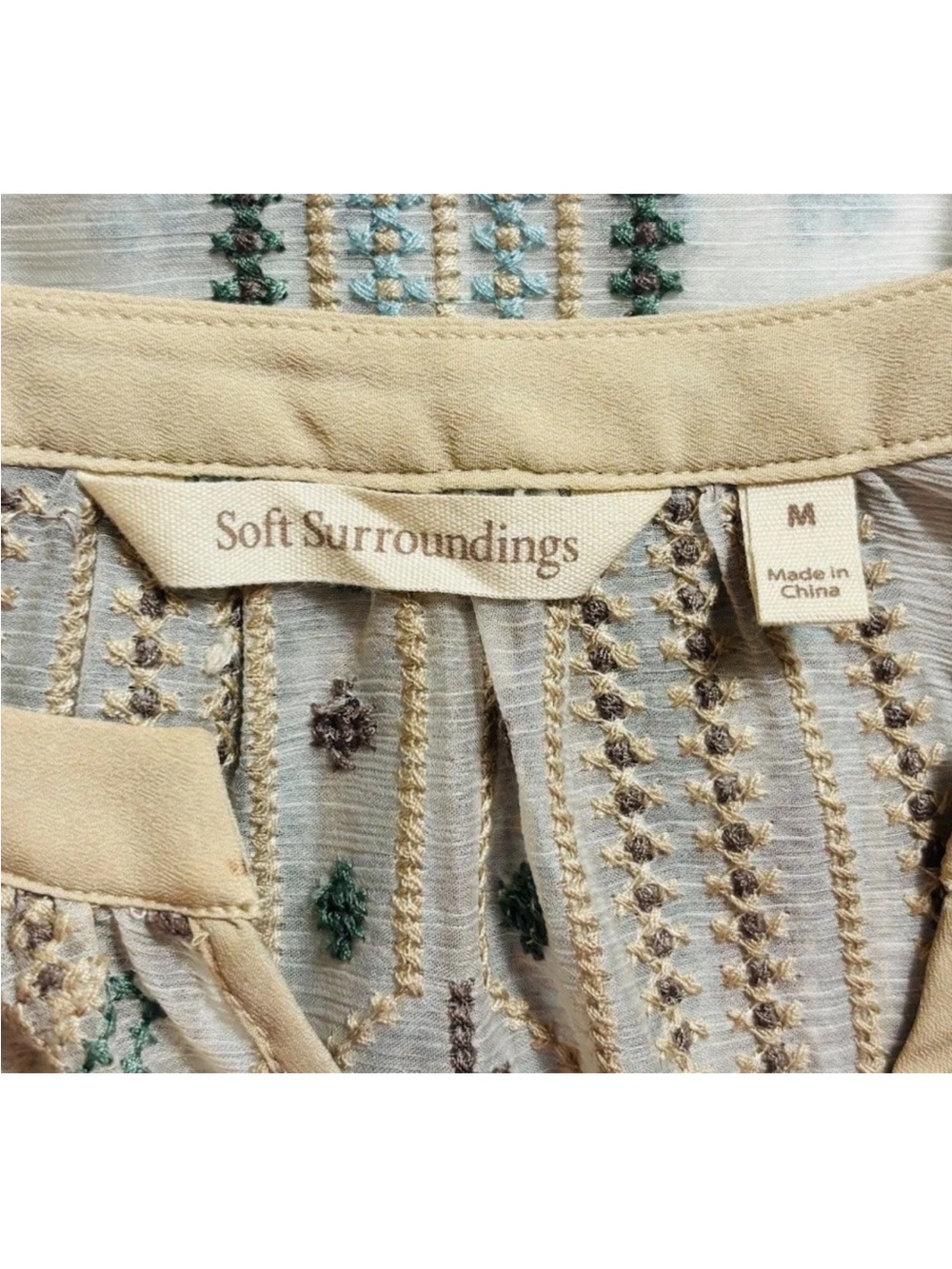 Soft Surroundings Womens Size M Top Sanibella Embroidered Semi Sheer *NO CAMI - Picture 4 of 12